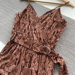 Express Brown Black Snakeskin Print Wrap Front Belted Jumpsuit Romper Size XS
